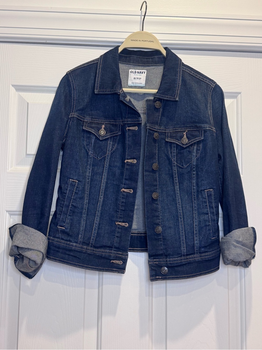 Old Navy Dark Blue Denim Jacket Woman’s X Small XS button down coat